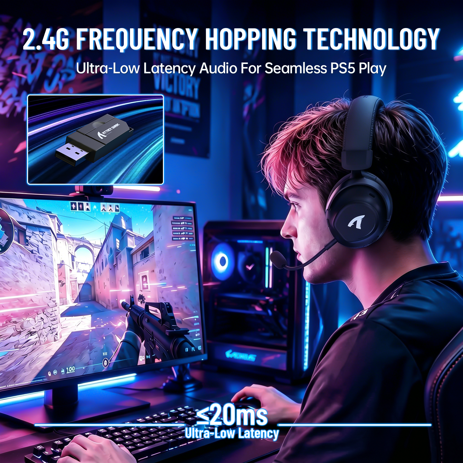 ATTACK SHARK L50 PRO Draadloze Gaming Headset met Drie Modi