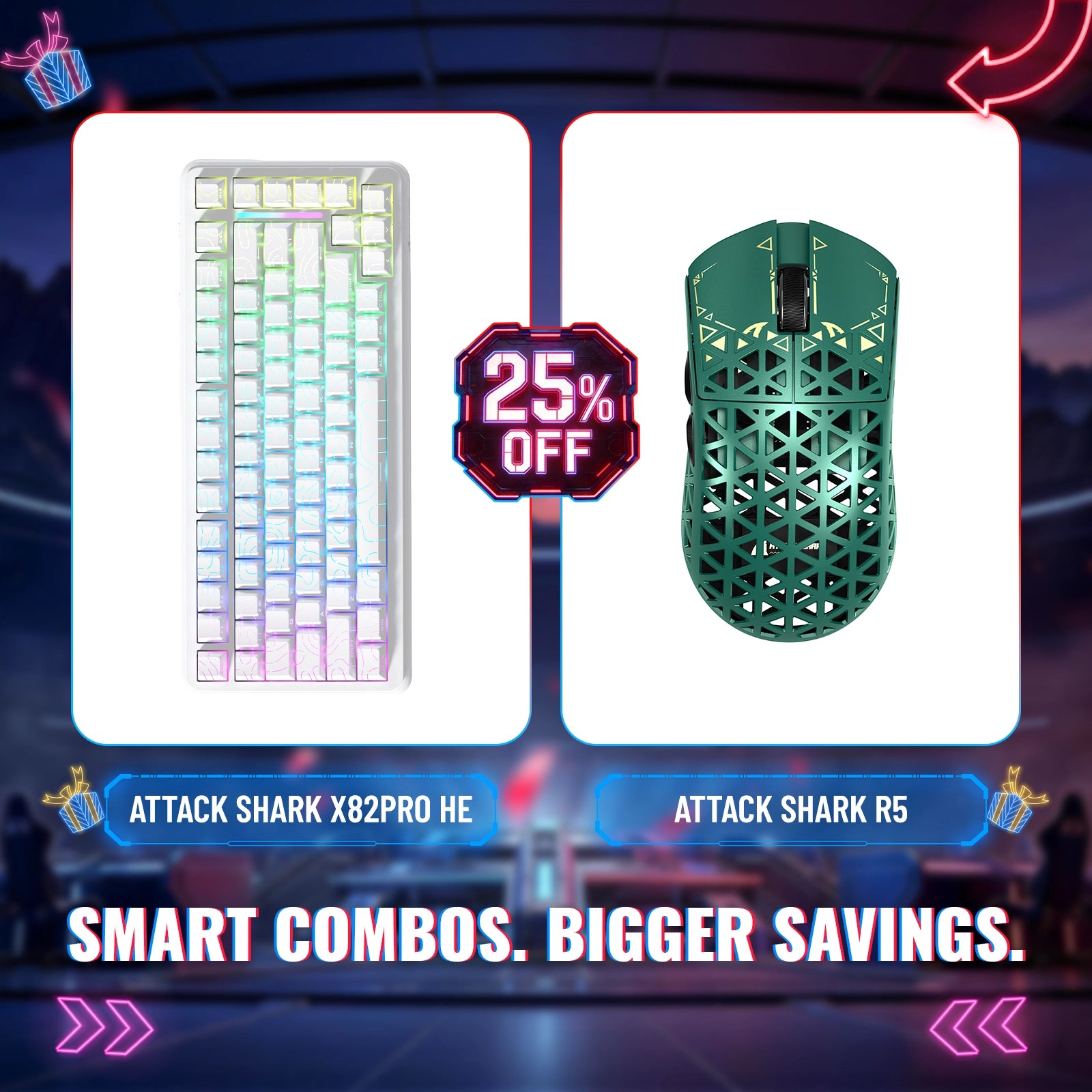 ATTACK SHARK X82PRO HE Rapid Trigger Keyboard + R5 Carbon Fiber Wireless Gaming Mouse Bundle