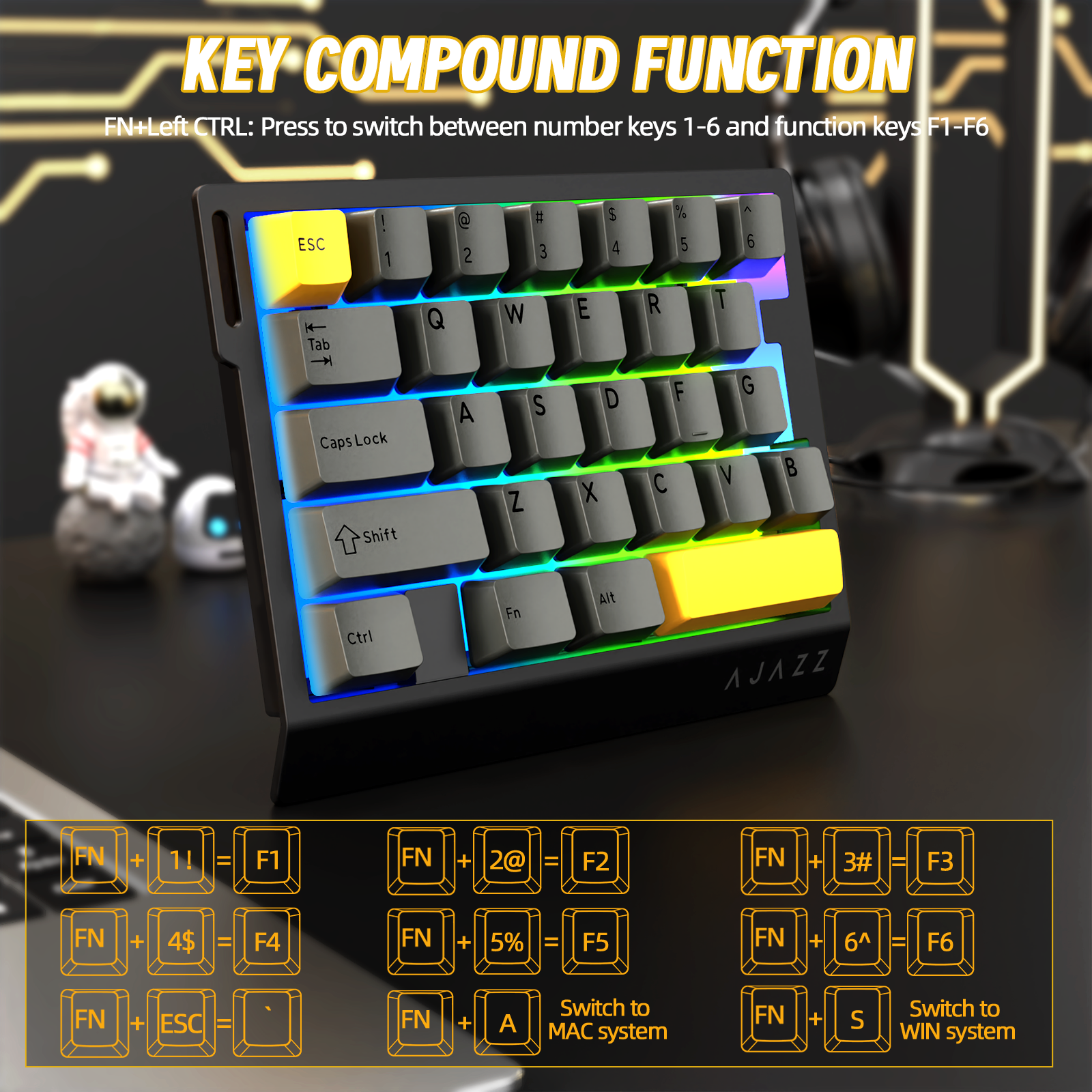 ATTACK SHARK X AJAZZ AK029 Bedraad Eenhandig Gaming Toetsenbord