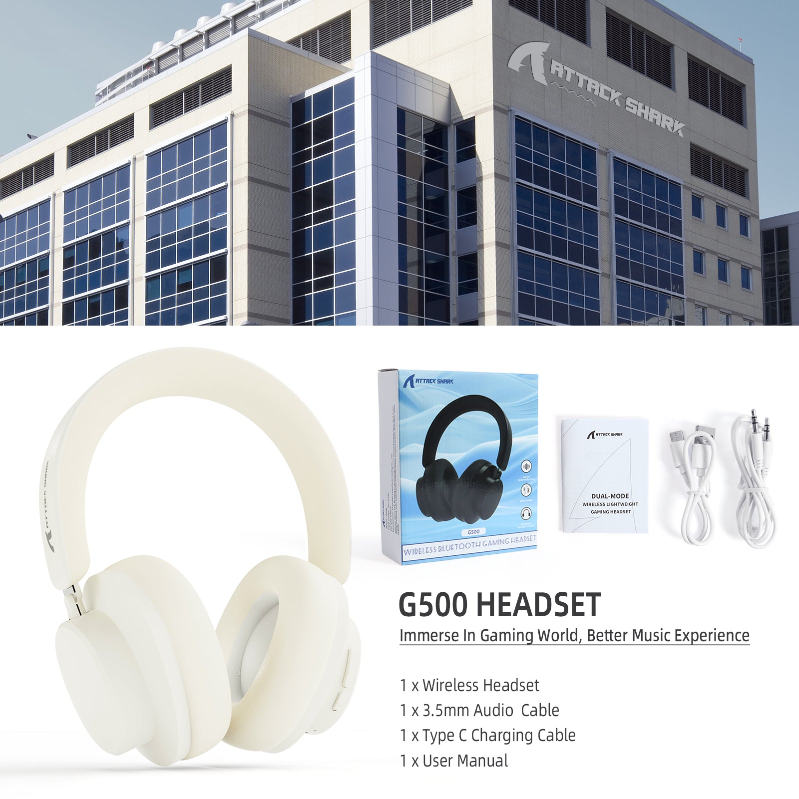 ATTACK SHARK G500 Headset product shot with accessories