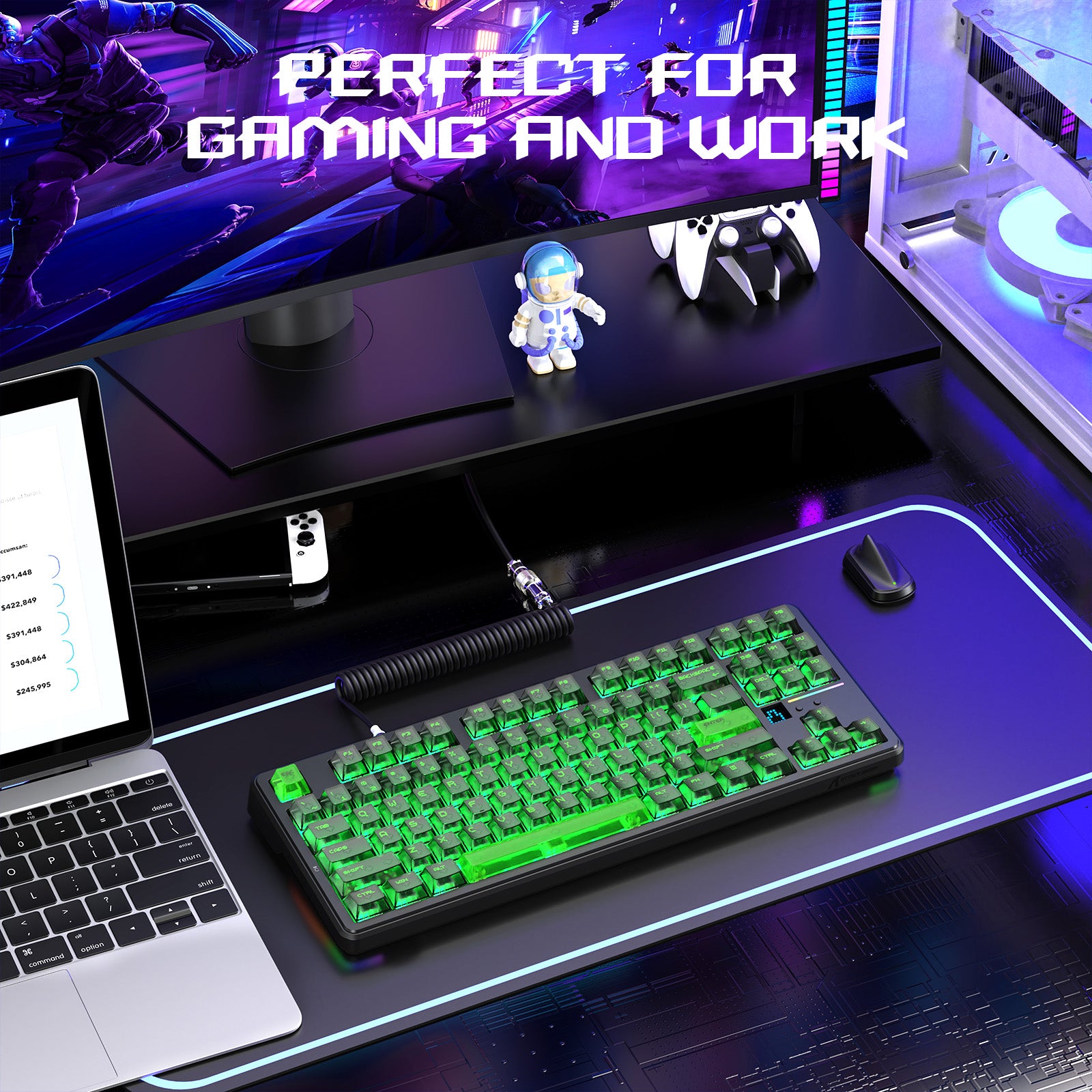 ATTACK SHARK X87 ULTRA Draadloos Gaming Toetsenbord met 8KHz Ontvanger en RGB Opgerolde Kabel