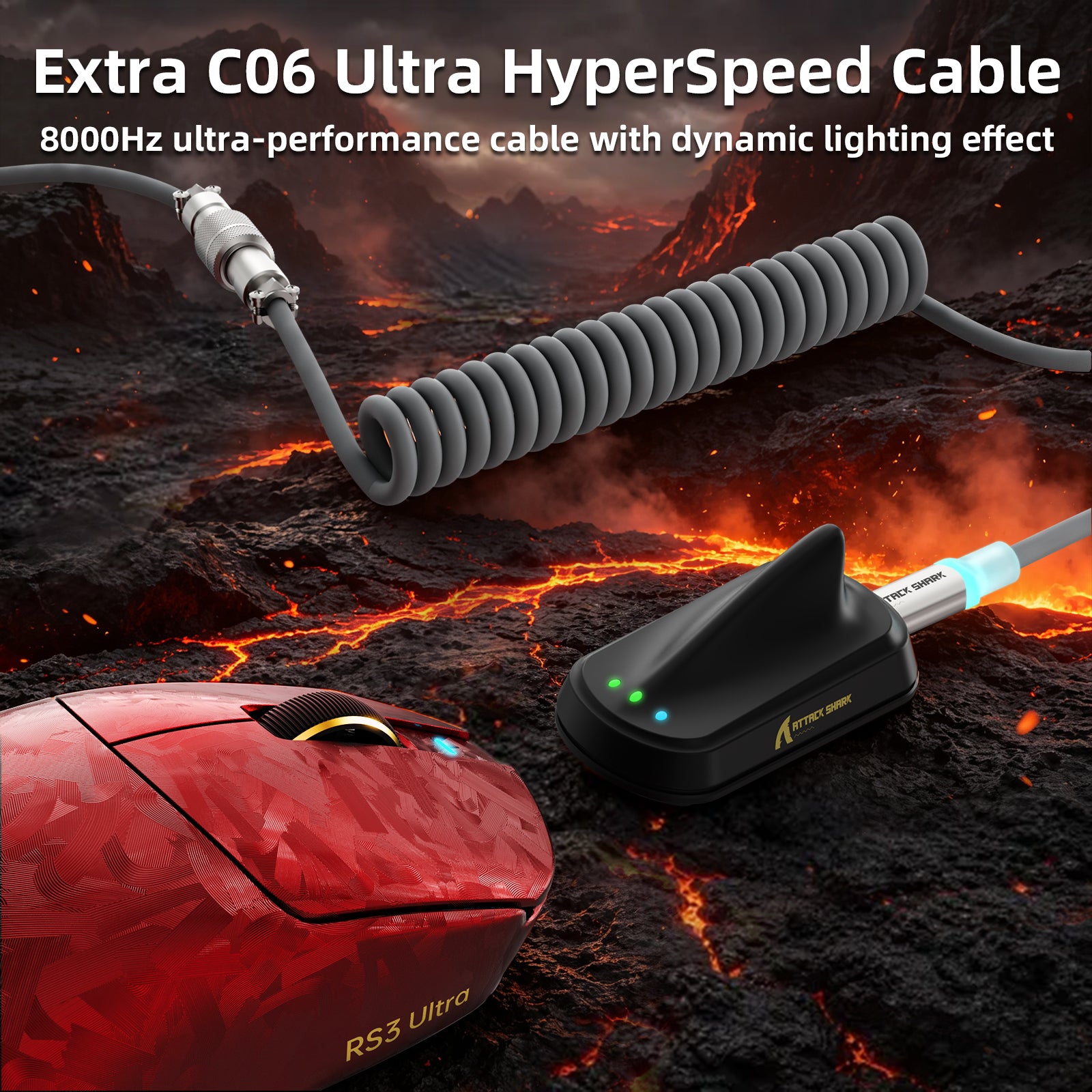 ATTACK SHARK RS3 ULTRA Carbon Fiber Draadloze PAW3955MAX Gaming Muis met C06 Ultra LED Kabel
