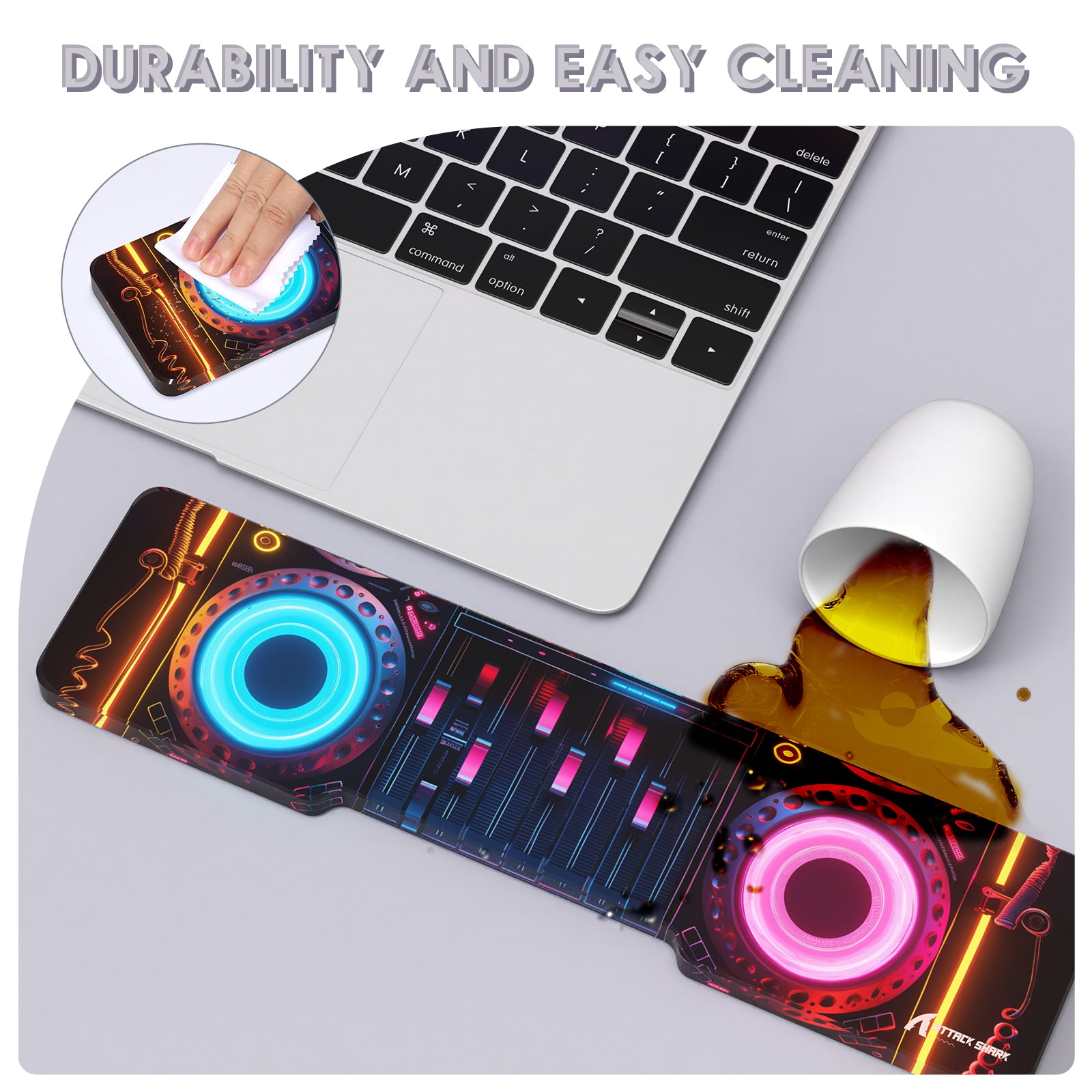 ATTACK SHARK acrylic wrist rest with DJ console pattern and spilled liquid