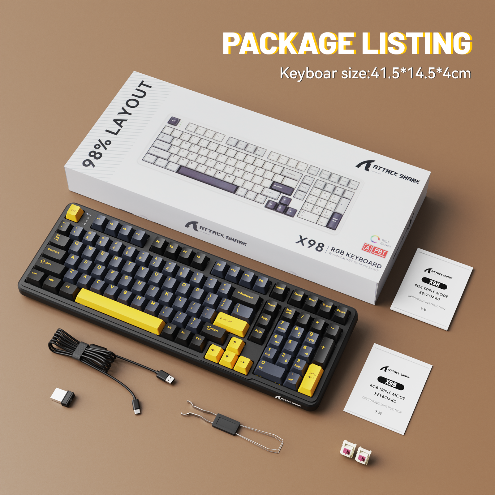 Attack Shark X98 mechanical keyboard package listing