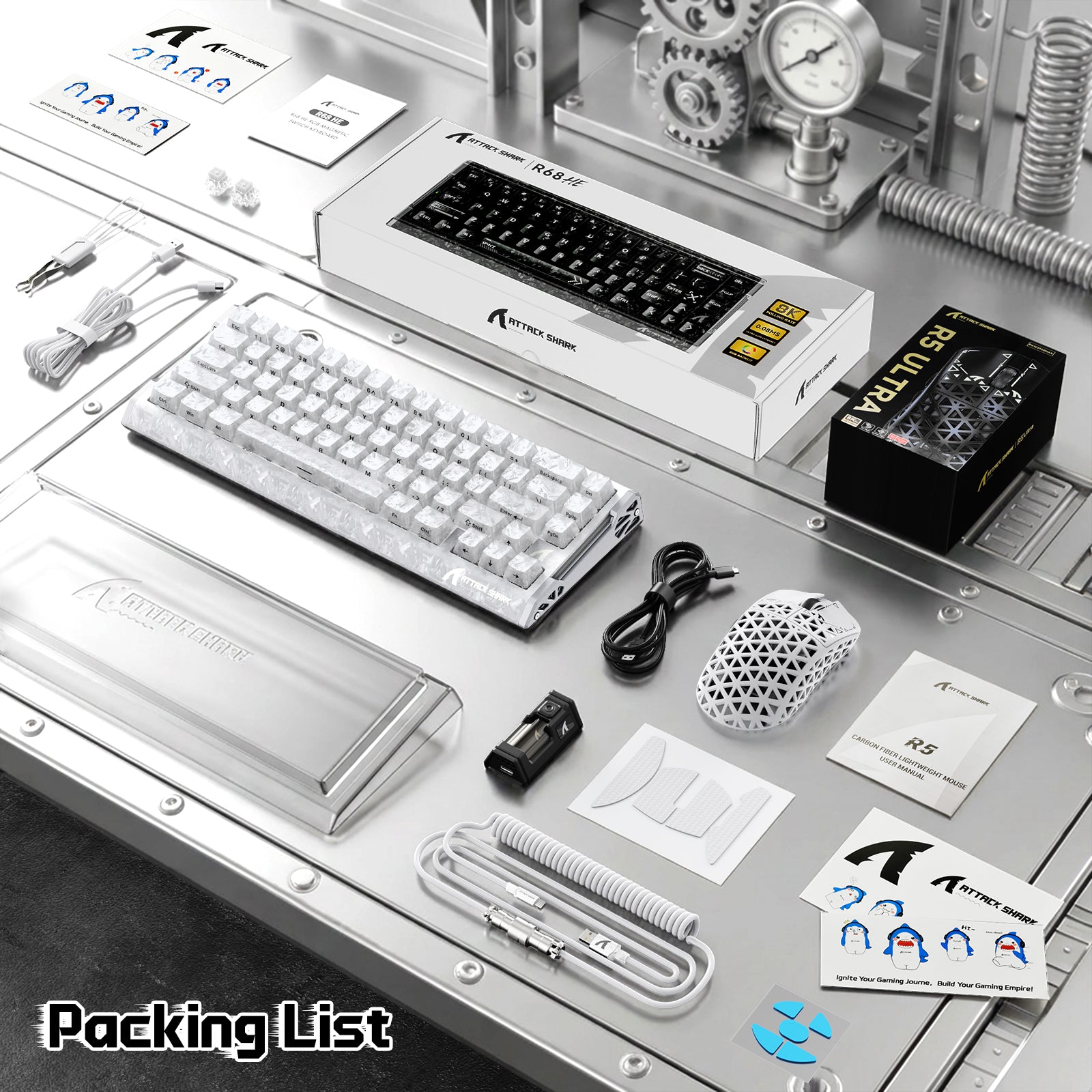 ATTACK SHARK R68 HE & R5 ULTRA Carbon Fiber Gaming Bundel met C01 ULTRA Opgerolde Kabel