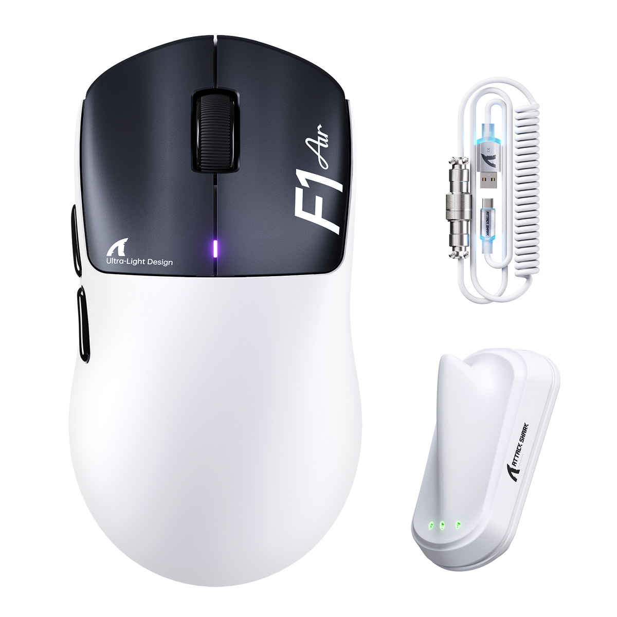 ATTACK SHARK F1 AIR 39g draadloze gamingmuis met PAW3955MAX en C06 Ultra-kabel