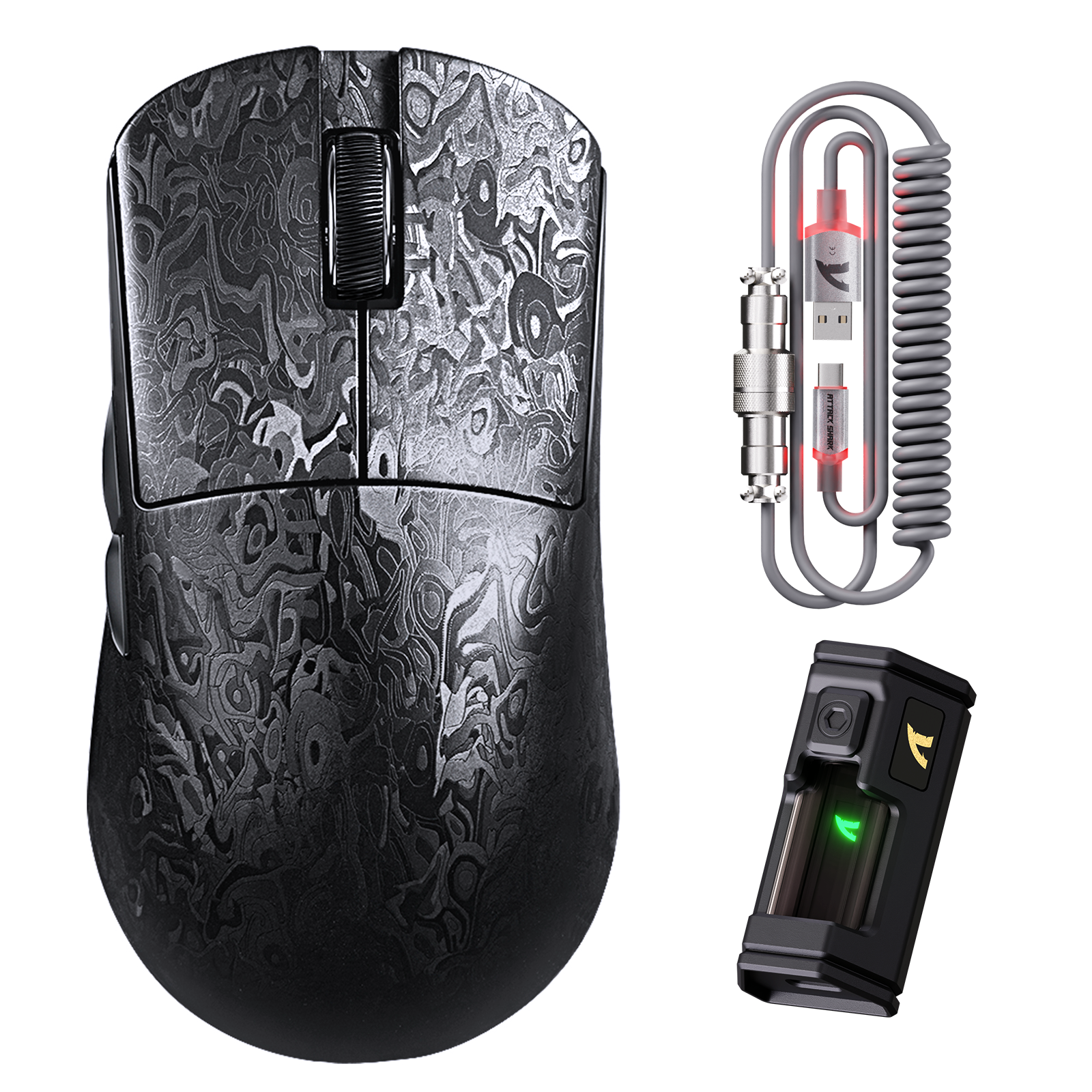 ATTACK SHARK R11 ULTRA Carbon Fiber Draadloze 8K PAW3950MAX Gaming Muis met C06 Ultra LED Kabel