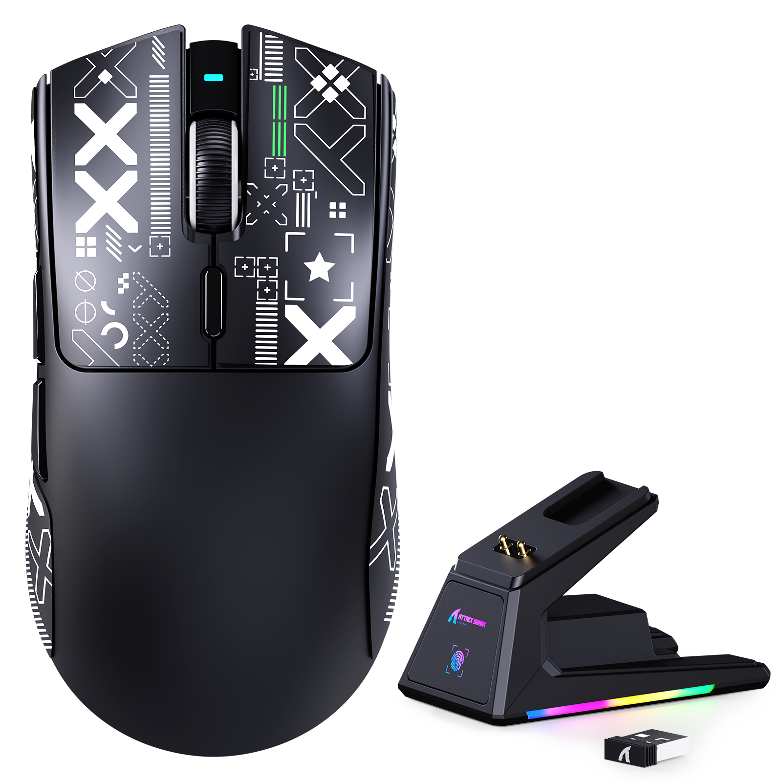 ATTACK SHARK X1 Tri-mode Gaming Muis Met Touchpad RGB Oplaaddock PAW3395PRO Sensor