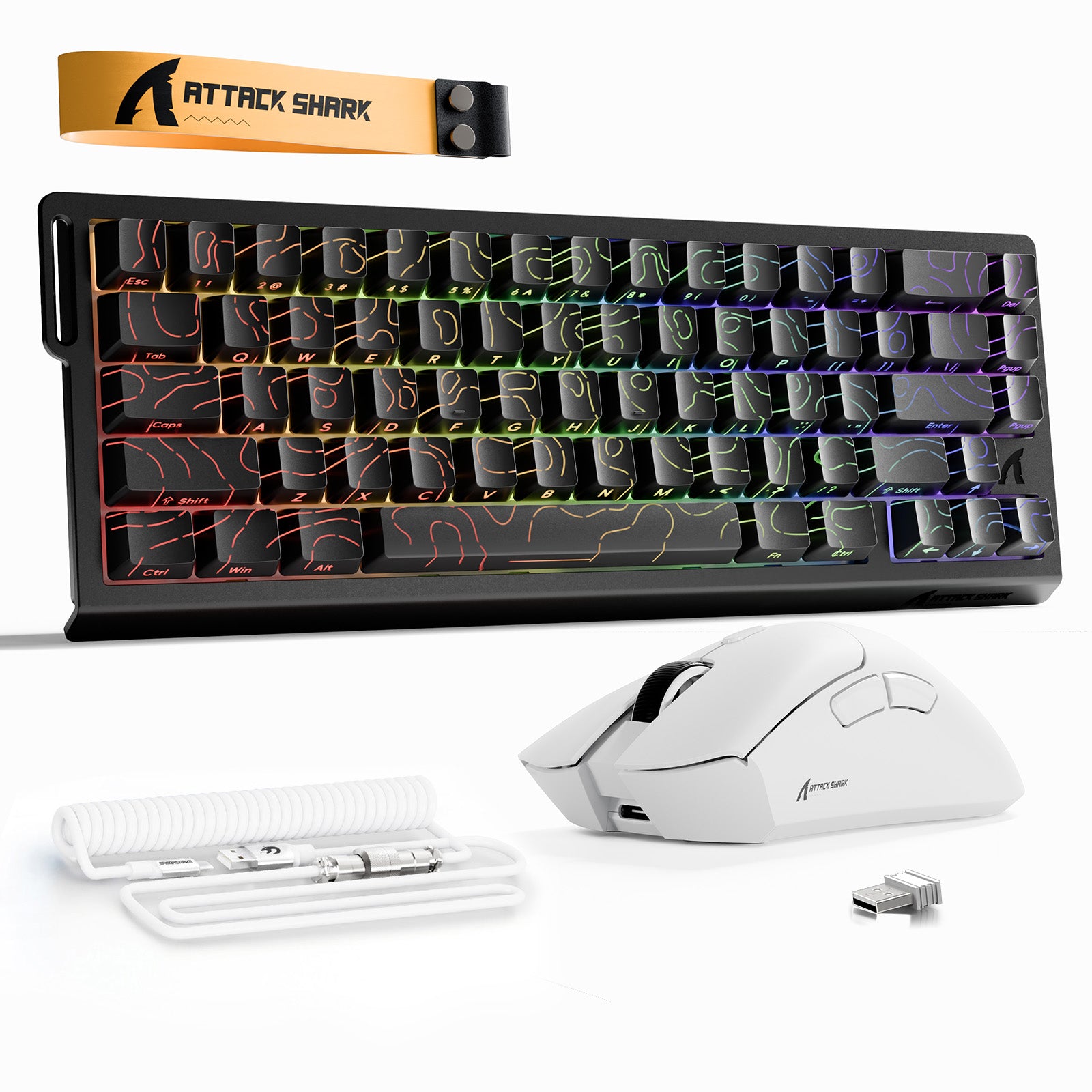 ATTACK SHARK X68HE Rapid Trigger Toetsenbord + R1 Draadloze Gaming Muis + C01 Opgerolde Kabel Bundel