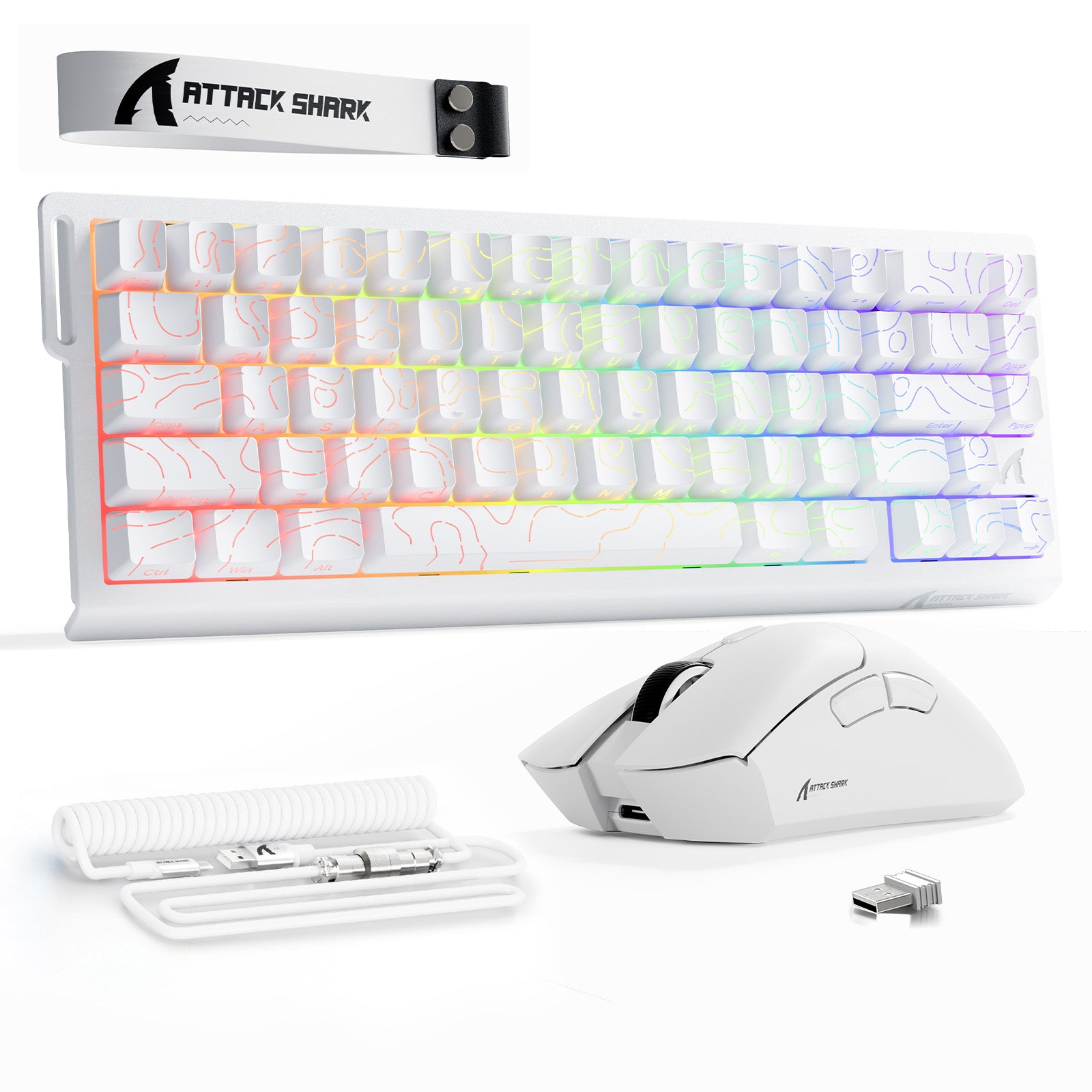 ATTACK SHARK X68HE Rapid Trigger Toetsenbord + R1 Draadloze Gaming Muis + C01 Opgerolde Kabel Bundel