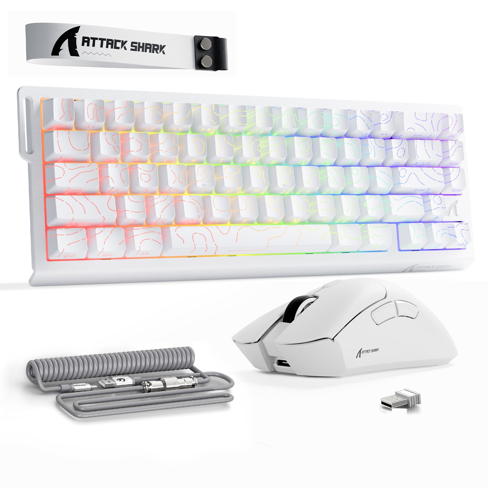 ATTACK SHARK X68HE Rapid Trigger Toetsenbord + R1 Draadloze Gaming Muis + C01 Opgerolde Kabel Bundel