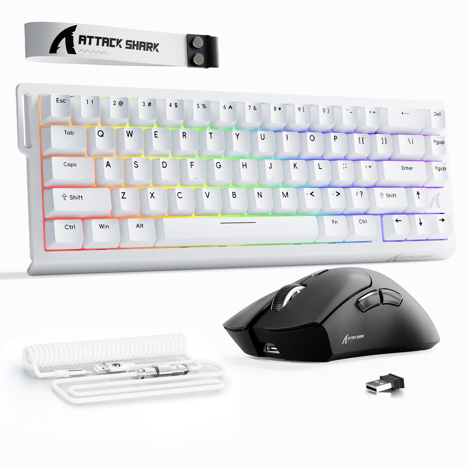 ATTACK SHARK X68HE Rapid Trigger Toetsenbord + R1 Draadloze Gaming Muis + C01 Opgerolde Kabel Bundel