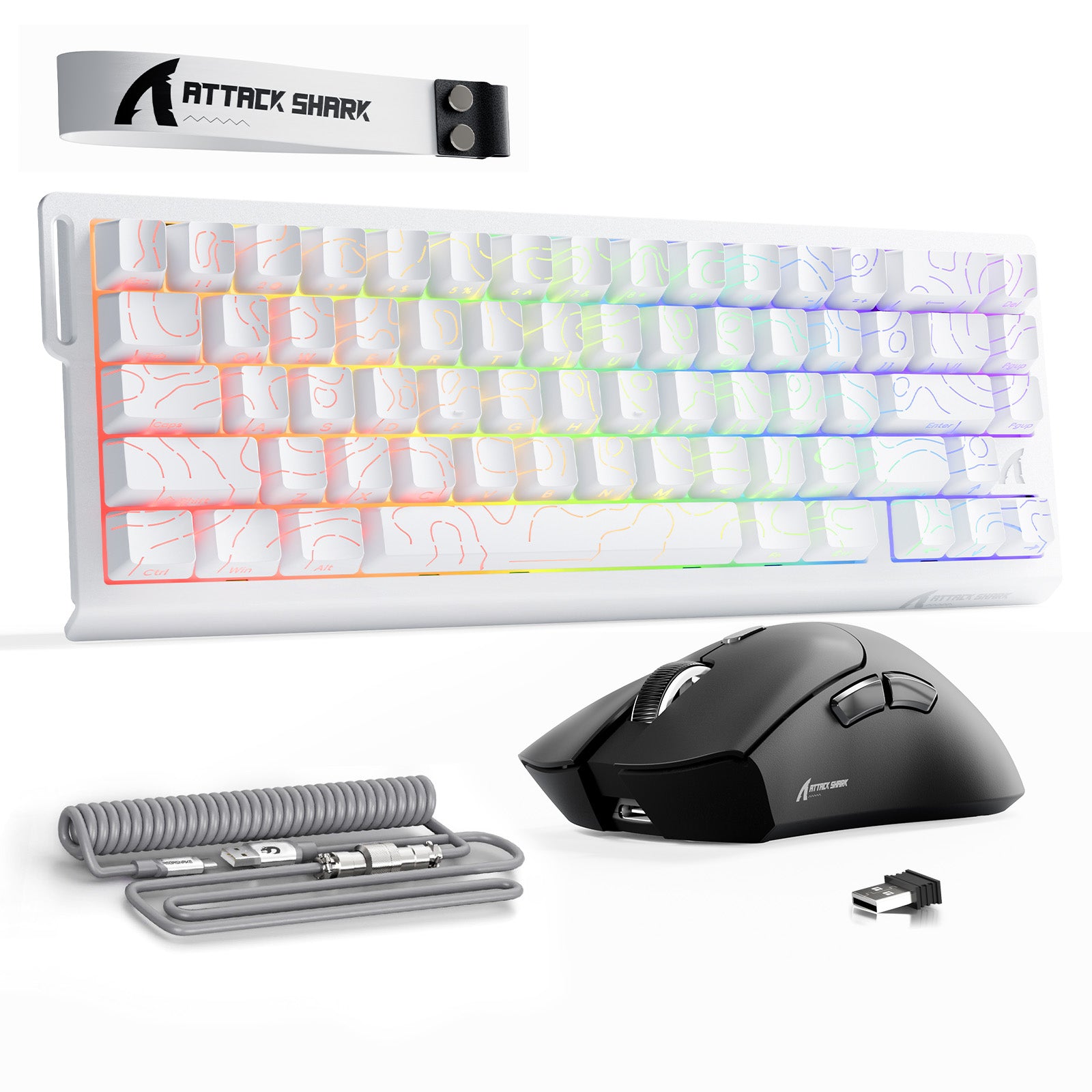 ATTACK SHARK X68HE Rapid Trigger Toetsenbord + R1 Draadloze Gaming Muis + C01 Opgerolde Kabel Bundel